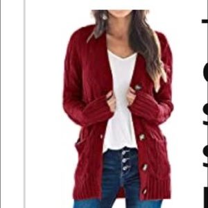 Red cable knit cardigan